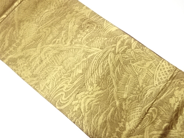 アンティーク　田舎風景模様織出し袋帯（着用可）